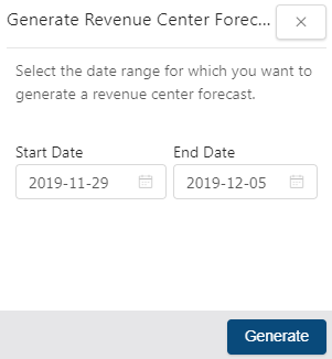 Generate Revenue Center Forecasts pane