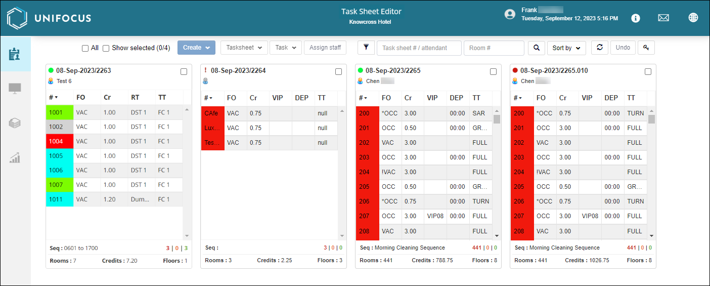 Task Sheet Editor screen