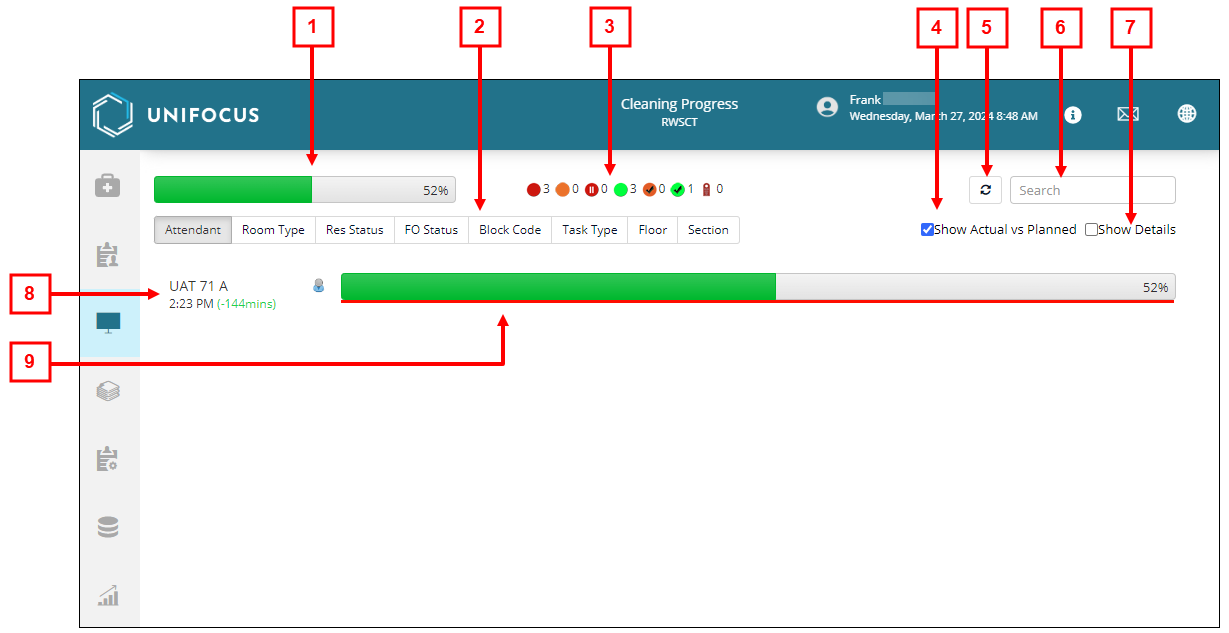 Cleaning Progress screen