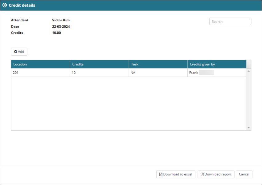 Credit Details pane