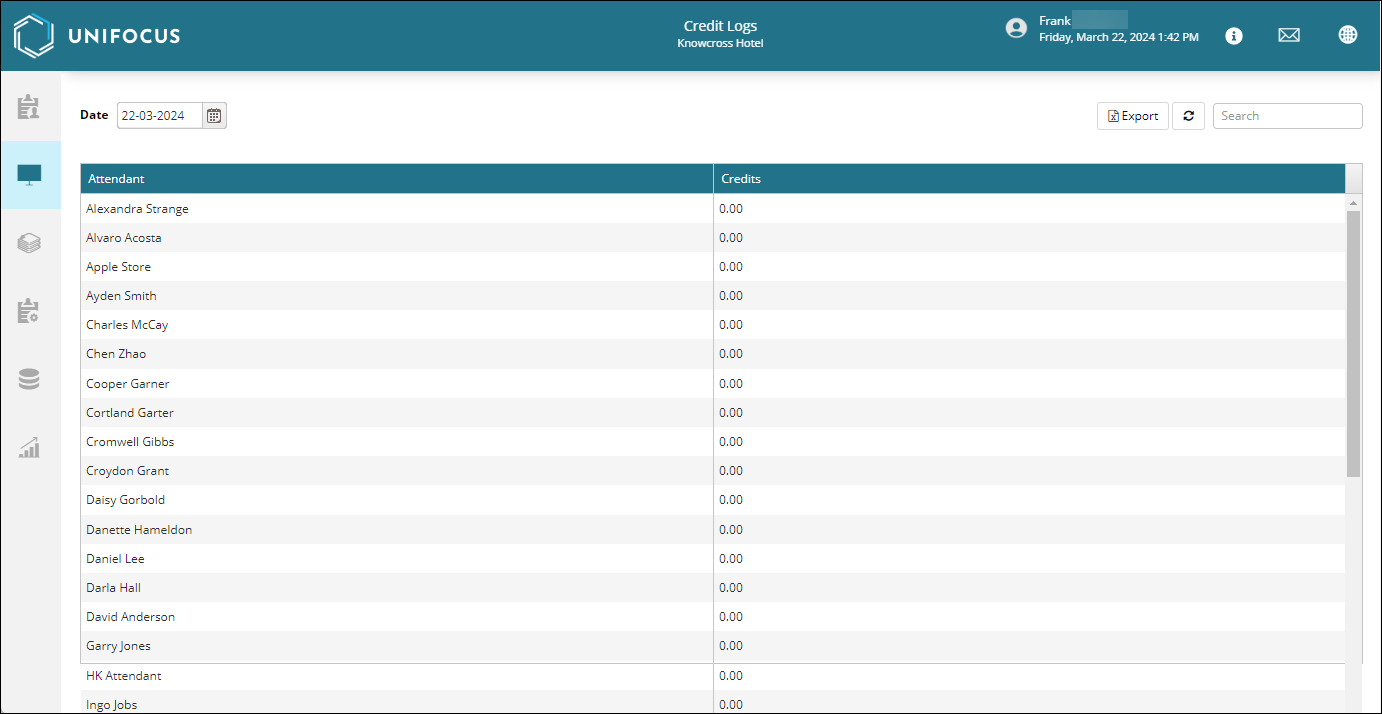 Credit Logs screen