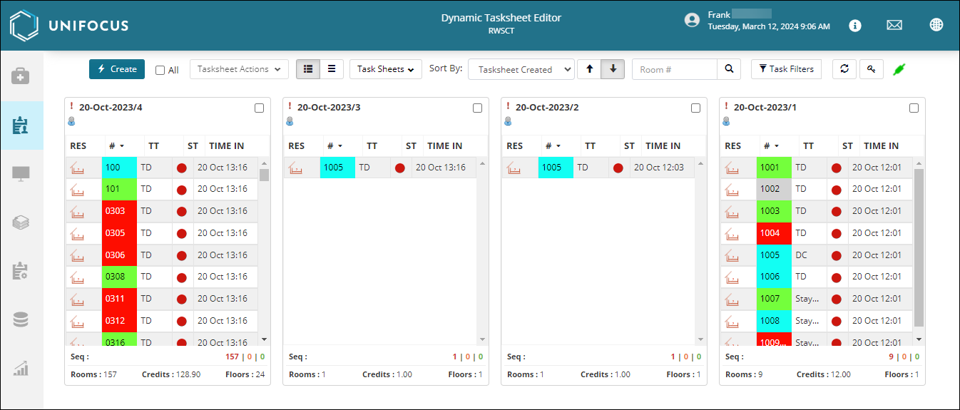 Dynamic Tasksheet Editor scree