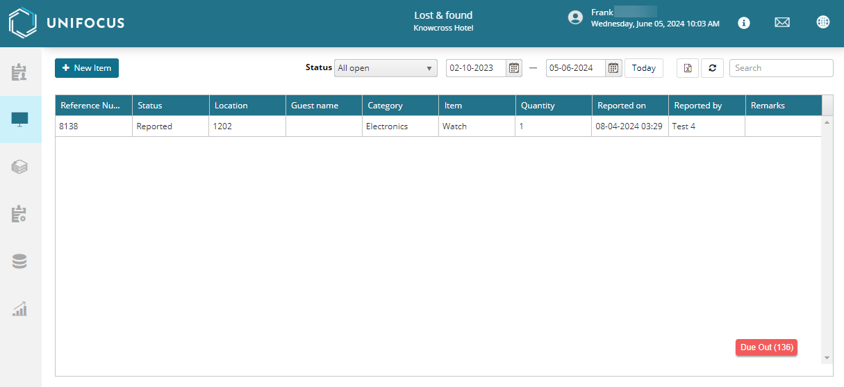 Lost and Found screen