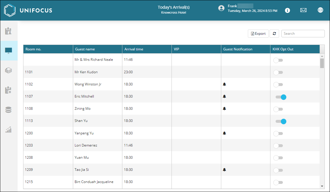 Today's Arrivals screen