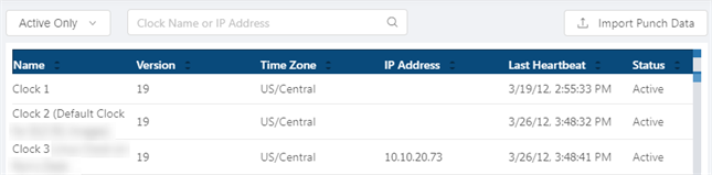 Manage Time Clocks screen
