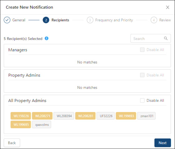 Screen 2 of the Notification wizard