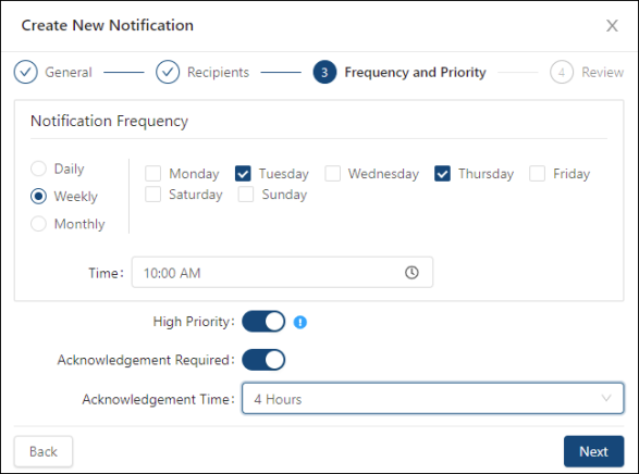 Screen 3 of the Notifications wizard