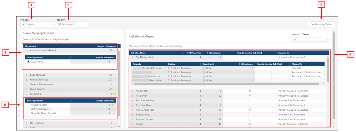 annotated image of the Department Mapping tab