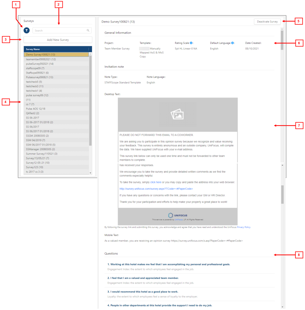 annotated Manage Surveys tab