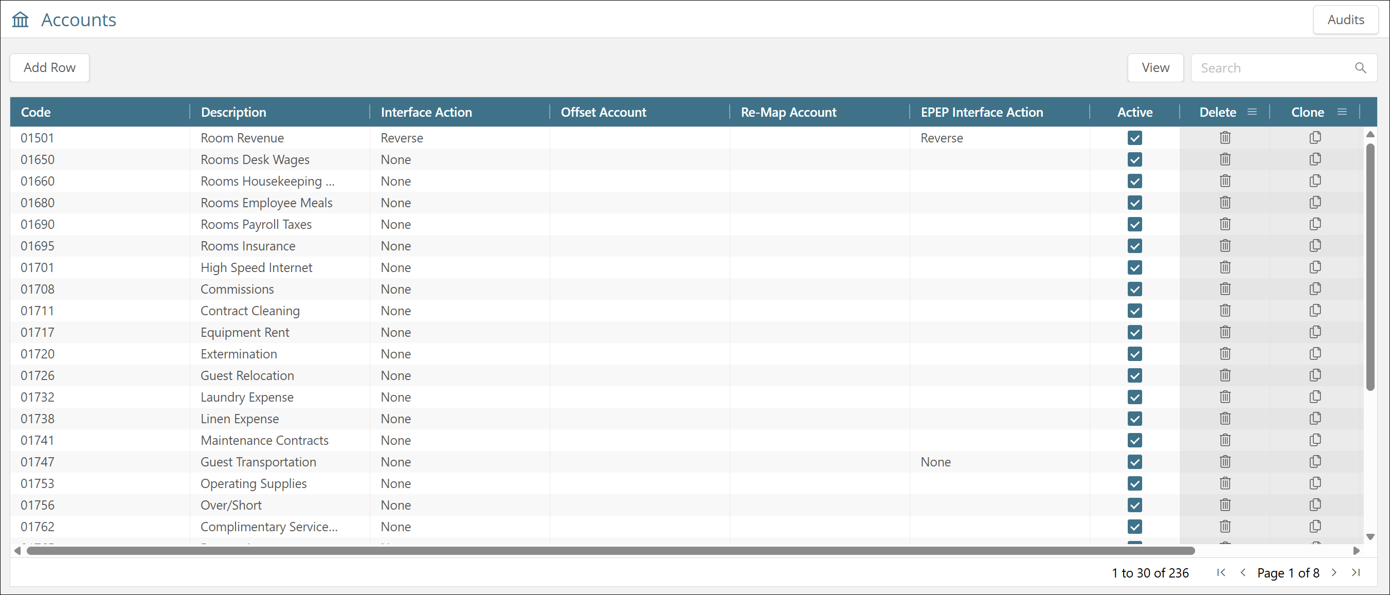 Accounts screen