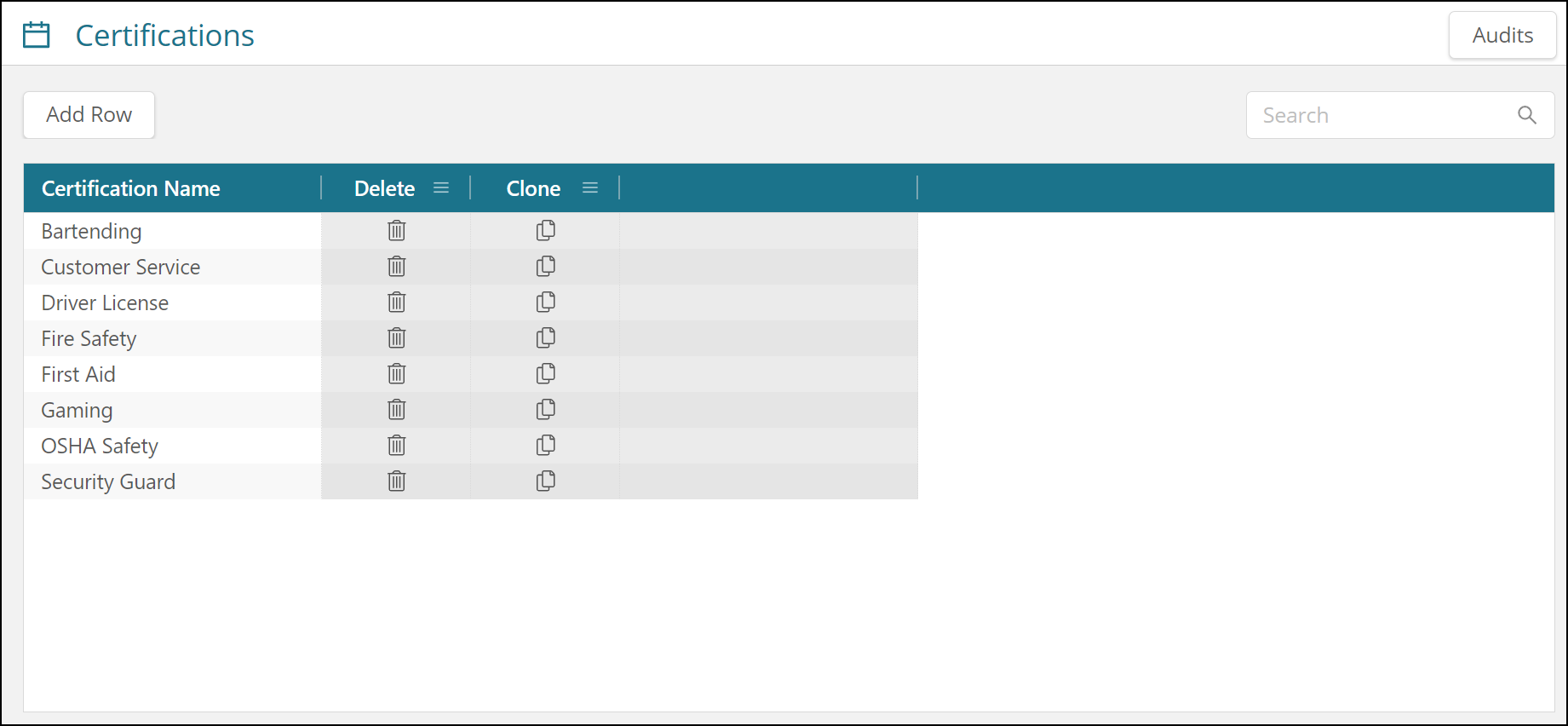 Certifications screen