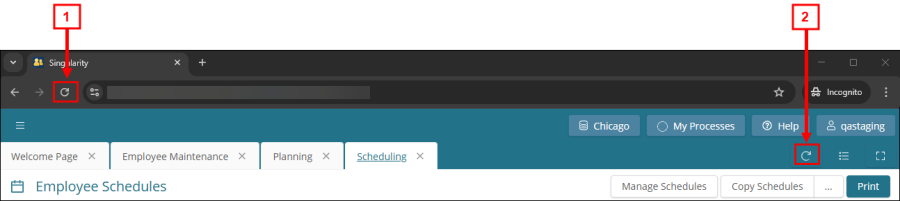 annotated image showing refresh icons on screen