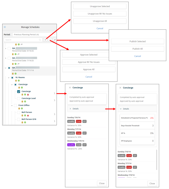 Manage Schedules screen in the Mobile App
