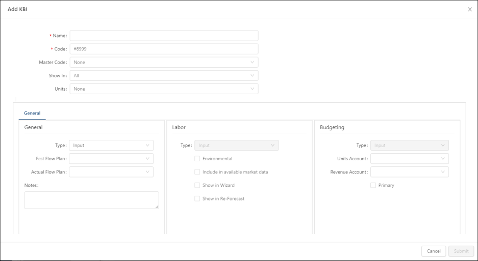 Add KBI dialog box
