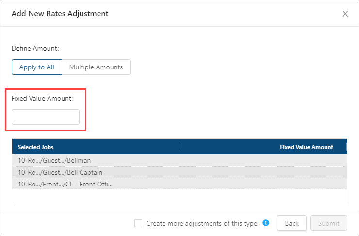 Fixed Value Amount in the adjustment wizard