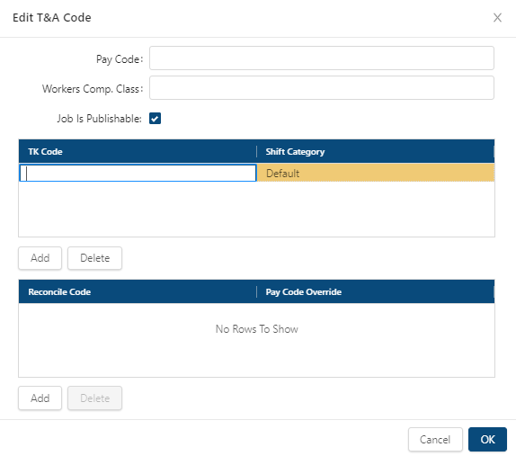 edit T and A code dialog box