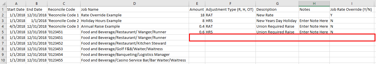 CSV file example