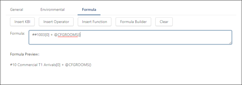 Formula tab of the KBI Set Config section in Forecast Structure