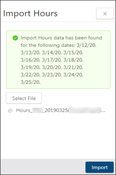 Import Actual Hours dialog box with validation message