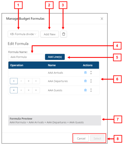 Manage Budget Formulas dialog box