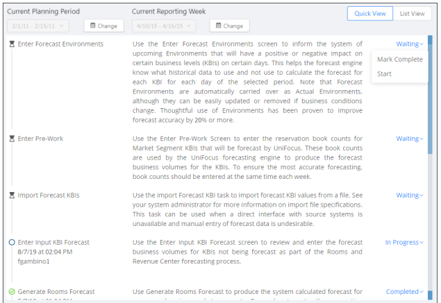 Working with the Planning menu