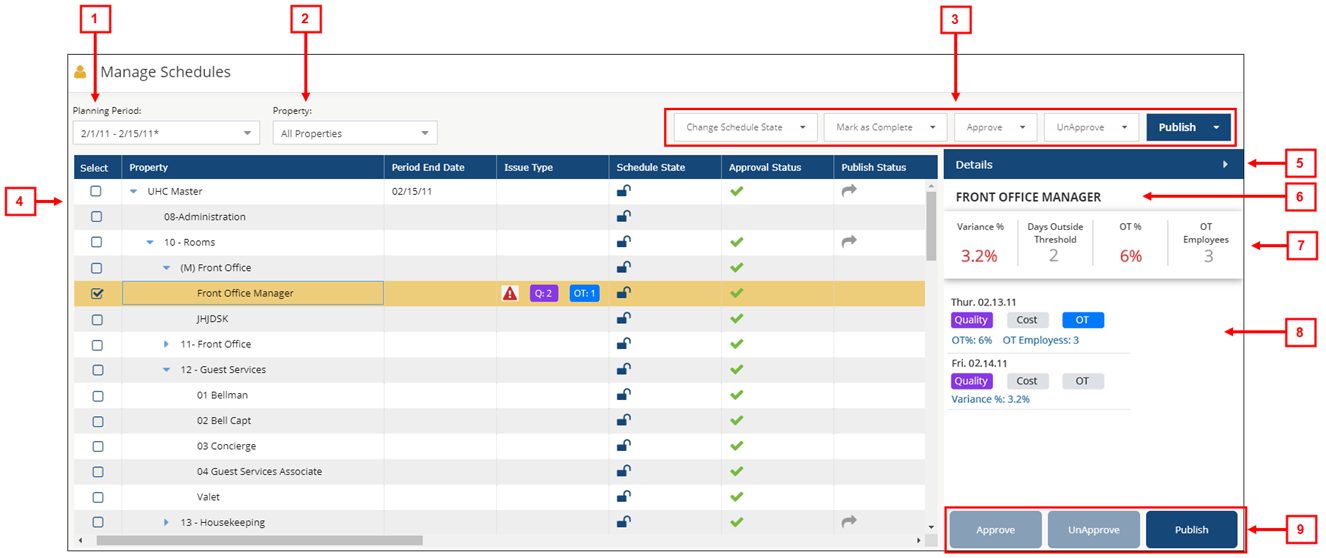 Manage Schedules screen