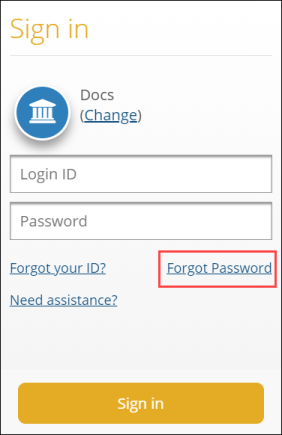 Sign in screen - forgot password