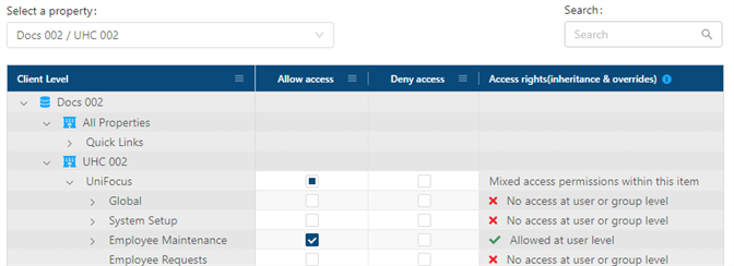 action and application access tab